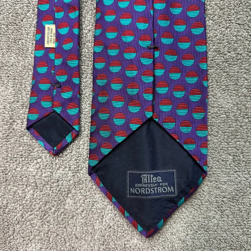 Altea Nordstrom Mens Silk Tie Purple Teal Red Geometric Circle Stripe Italy 57in